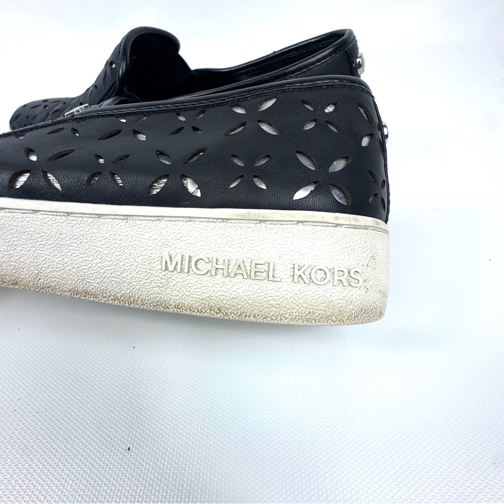 MICHAEL Michael Kors KEATON Leather Lasered Pull On Skate Sneakers black sz 6.5 - Picture 7 of 16